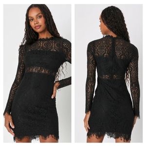 Lulu's Appetite for Seduction Black Lace Long Sleeve Dress Medium